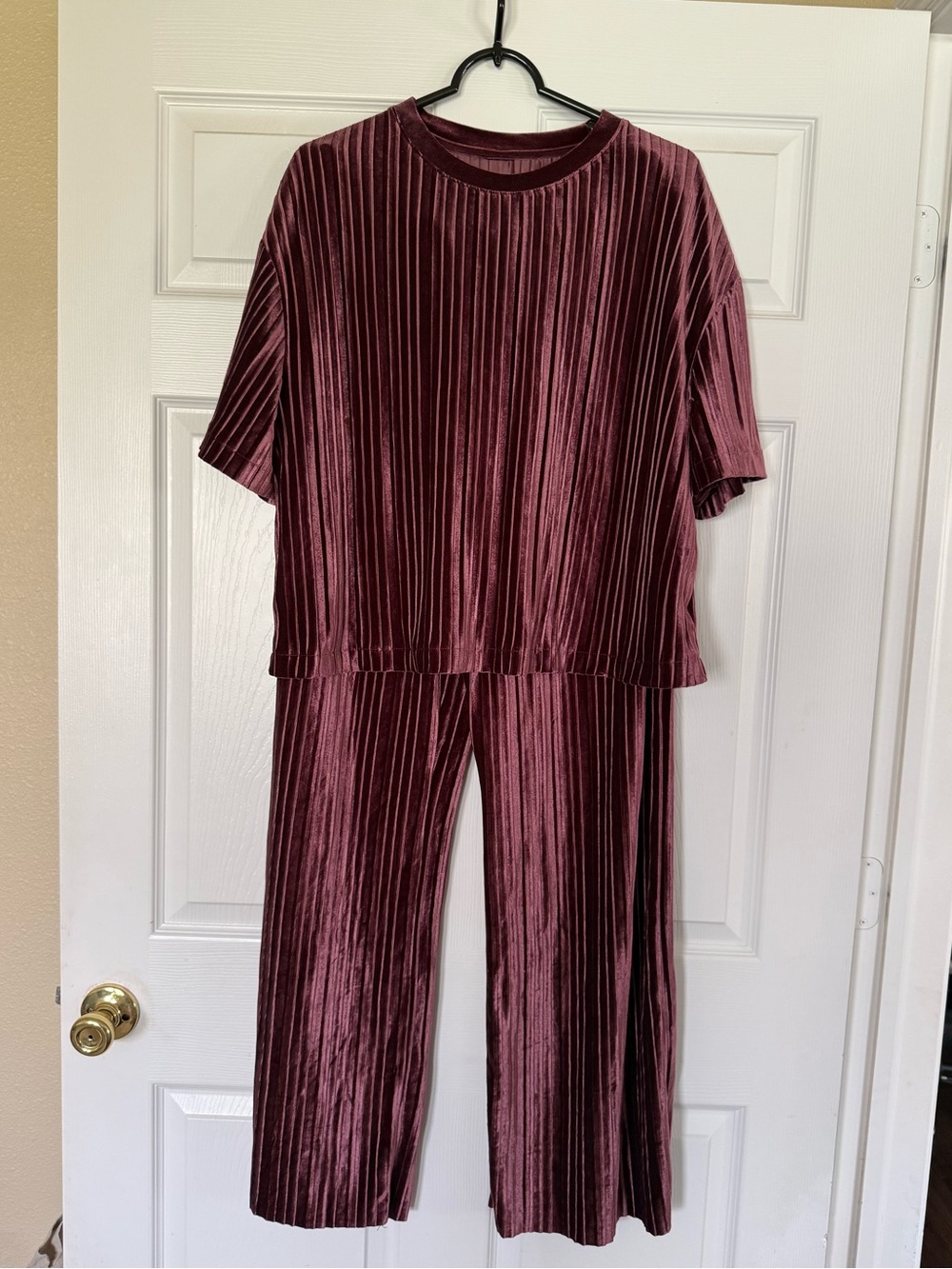 a new day Velvet Ribbed Wide-Leg Set - Burgundy